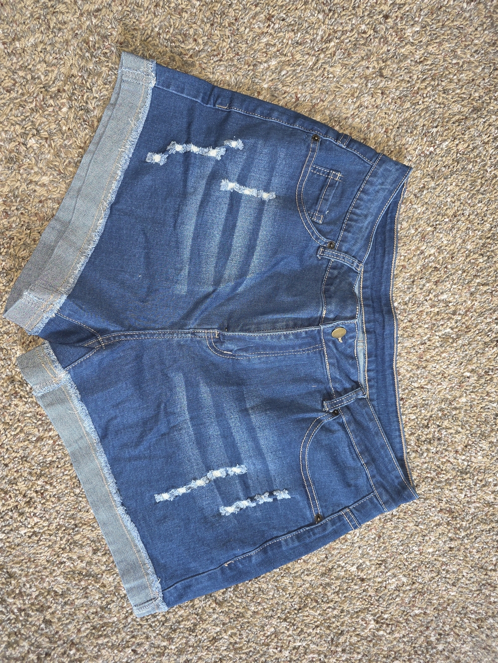 Women’s Dark Blue Distressed Denim Shorts